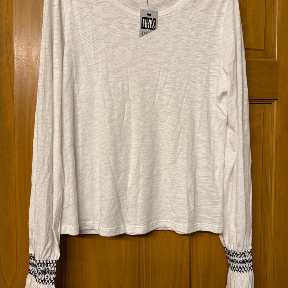 Goldie Lewinter Women's Ivory Long Sleeve Top with Patterned Cuffs NWT
